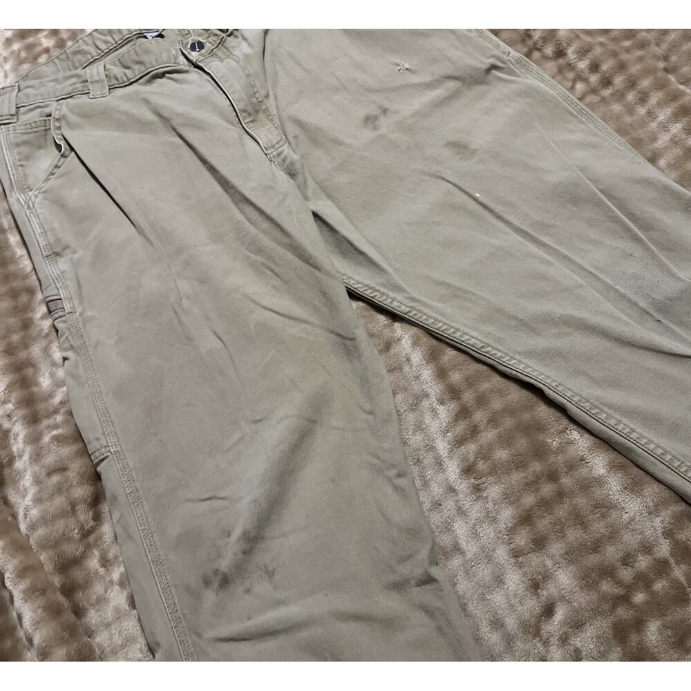 Carhartt Relaxed Fit Carpenter Pants Mens 38x32 Tan Canvas Distressed - Picture 10 of 14
